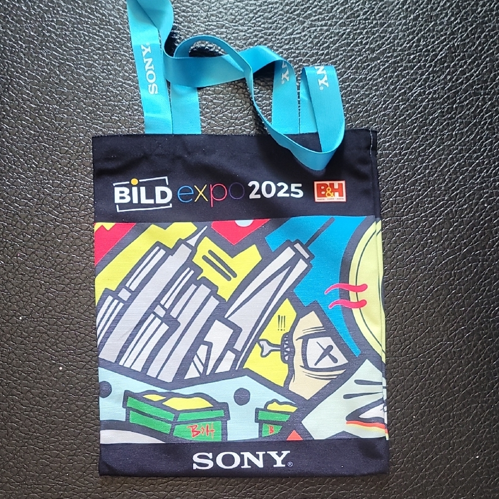 Sony Multicolor Graphic Tote with Blue Handles